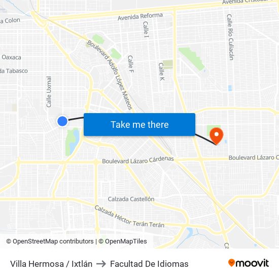 Villa Hermosa / Ixtlán to Facultad De Idiomas map