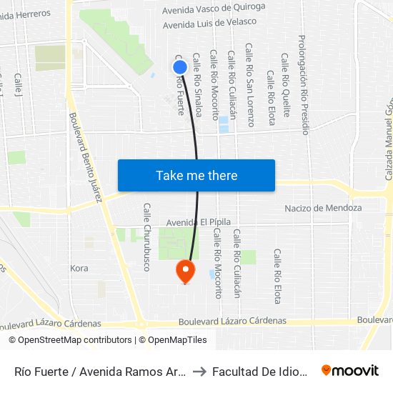 Río Fuerte / Avenida Ramos Arizpe to Facultad De Idiomas map