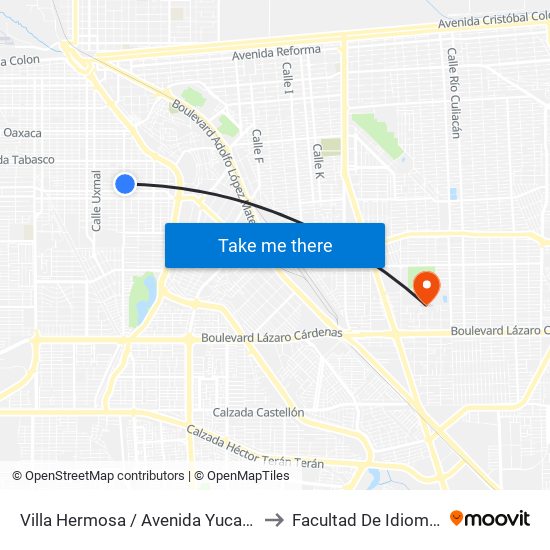 Villa Hermosa / Avenida Yucatán to Facultad De Idiomas map