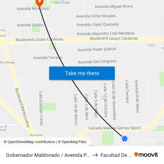 Gobernador Maldonado / Avenida Presa López Zamora to Facultad De Idiomas map