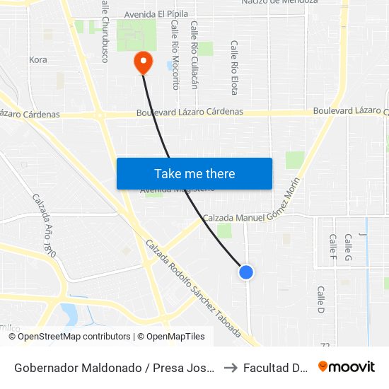 Gobernador Maldonado / Presa José María Morelos Y Pavón to Facultad De Idiomas map