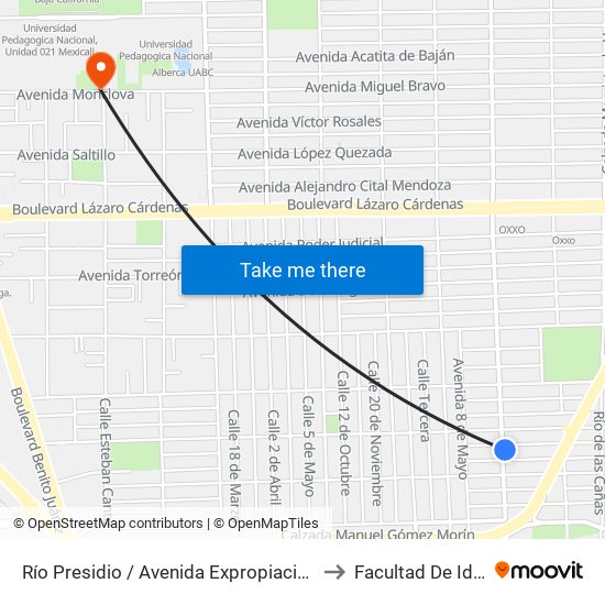 Río Presidio / Avenida Expropiación Petrolera to Facultad De Idiomas map