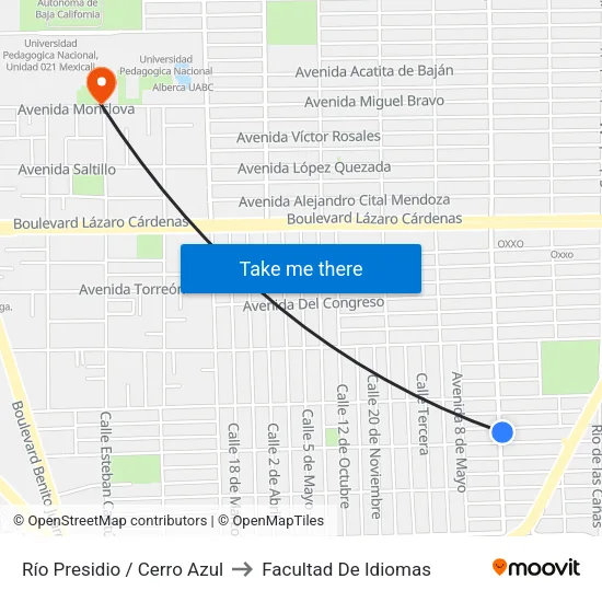 Río Presidio / Cerro Azul to Facultad De Idiomas map