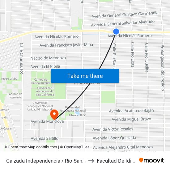 Calzada Independencia / Río San Lorenzo to Facultad De Idiomas map