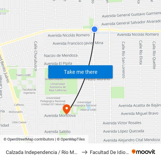 Calzada Independencia / Río Mocorito to Facultad De Idiomas map