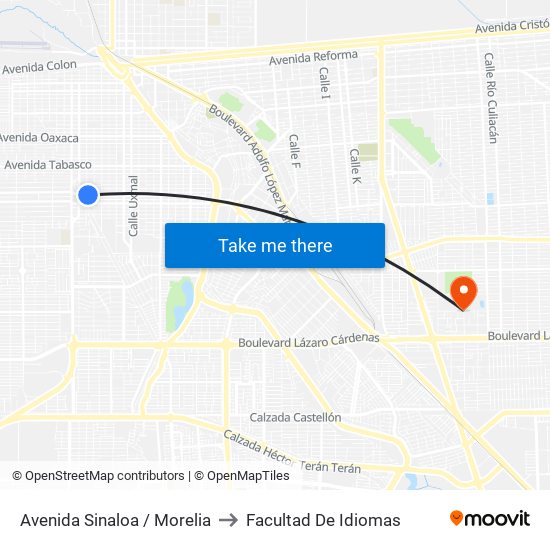 Avenida Sinaloa / Morelia to Facultad De Idiomas map