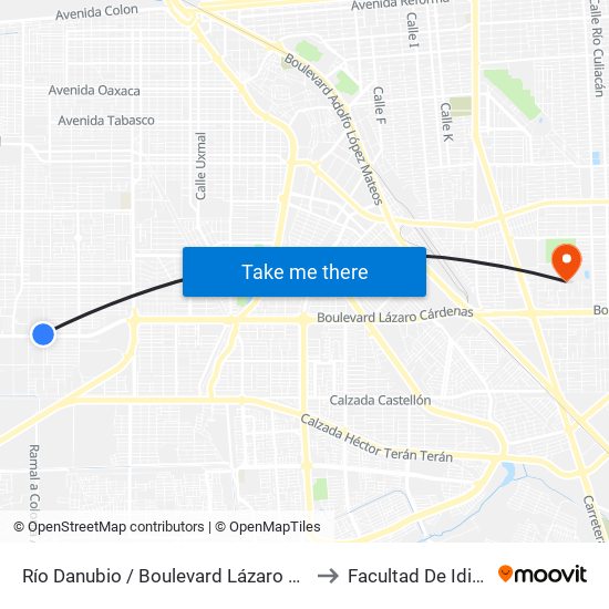 Río Danubio / Boulevard Lázaro Cárdenas to Facultad De Idiomas map