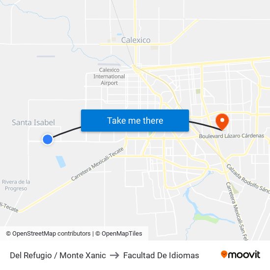 Del Refugio / Monte Xanic to Facultad De Idiomas map