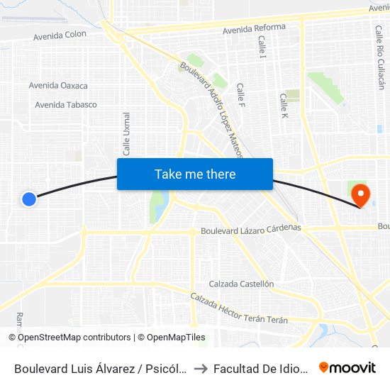 Boulevard Luis Álvarez / Psicólogos to Facultad De Idiomas map