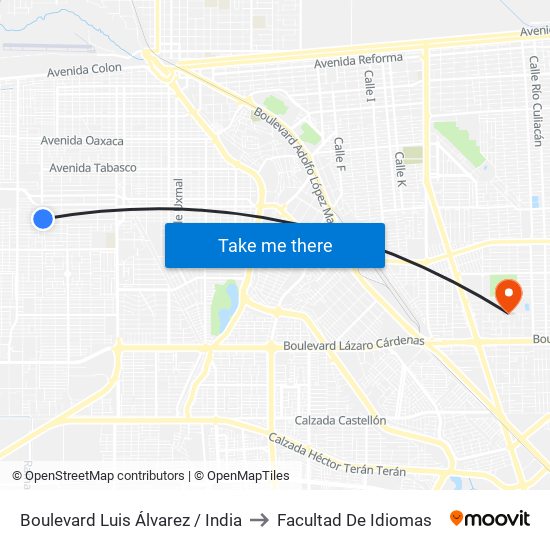 Boulevard Luis Álvarez / India to Facultad De Idiomas map