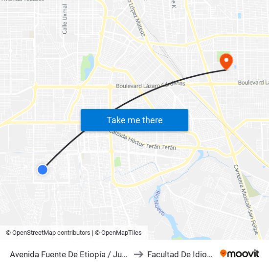 Avenida Fuente De Etiopía / Justicia to Facultad De Idiomas map