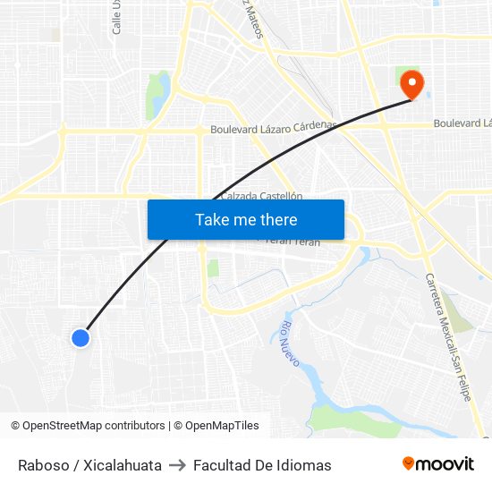 Raboso / Xicalahuata to Facultad De Idiomas map