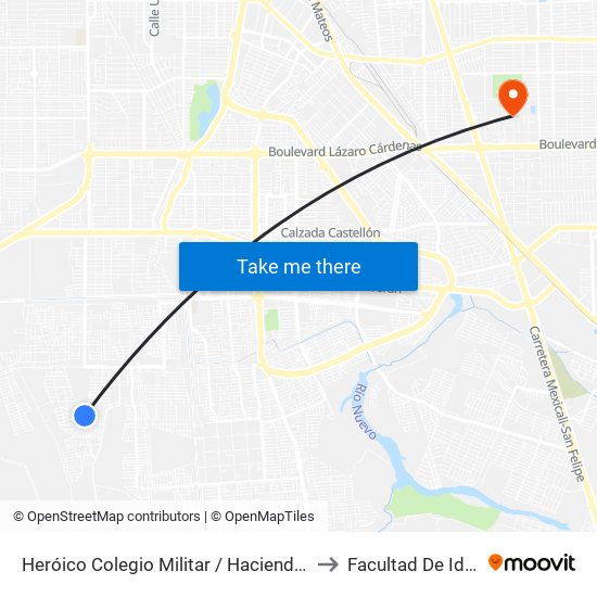 Heróico Colegio Militar / Hacienda Caracheo to Facultad De Idiomas map