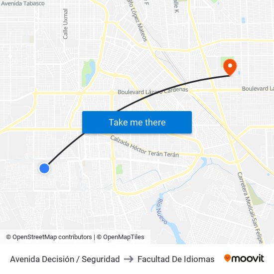 Avenida Decisión / Seguridad to Facultad De Idiomas map