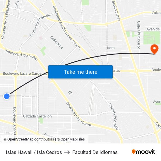 Islas Hawaii / Isla Cedros to Facultad De Idiomas map