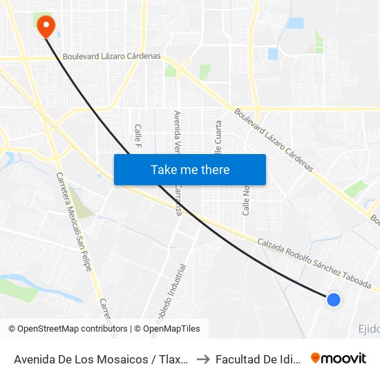 Avenida De Los Mosaicos / Tlaxcaltecas to Facultad De Idiomas map
