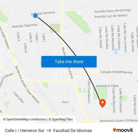 Calle I / Herreros Sur to Facultad De Idiomas map