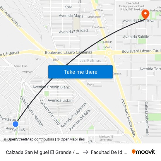 Calzada San Miguel El Grande / Calle 47 to Facultad De Idiomas map