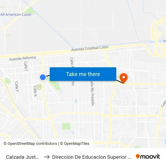 Calzada Justo Sierra, 950_1 to Direccion De Educacion Superior E Investigacion Cetys Mexicali map