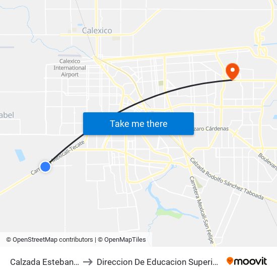 Calzada Esteban Cantú / Periférico to Direccion De Educacion Superior E Investigacion Cetys Mexicali map