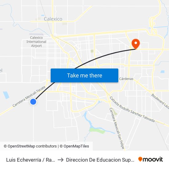 Luis Echeverría / Ramal A Colonia Ahumadita to Direccion De Educacion Superior E Investigacion Cetys Mexicali map