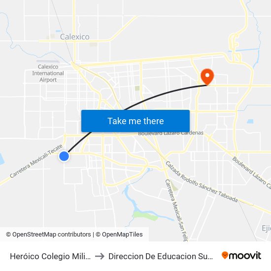 Heróico Colegio Militar / Francisco Moctezuma to Direccion De Educacion Superior E Investigacion Cetys Mexicali map