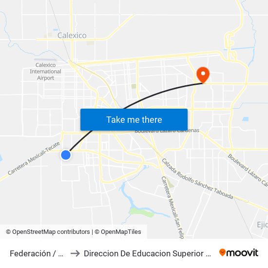 Federación / Martín Carrera to Direccion De Educacion Superior E Investigacion Cetys Mexicali map