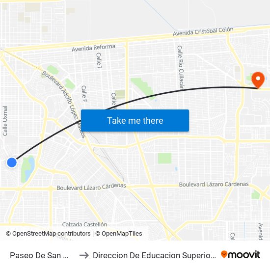 Paseo De San Marcos / De La Luz to Direccion De Educacion Superior E Investigacion Cetys Mexicali map