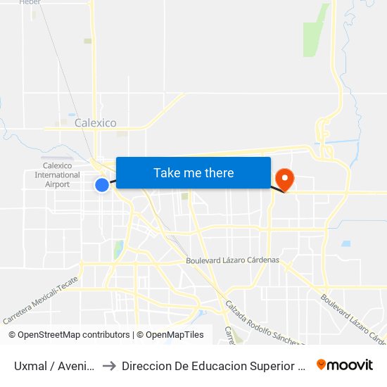 Uxmal / Avenida Michoacán to Direccion De Educacion Superior E Investigacion Cetys Mexicali map