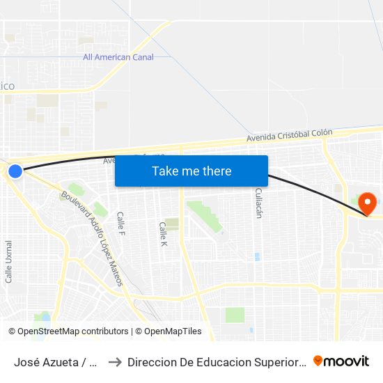 José Azueta / Callejón Reforma to Direccion De Educacion Superior E Investigacion Cetys Mexicali map