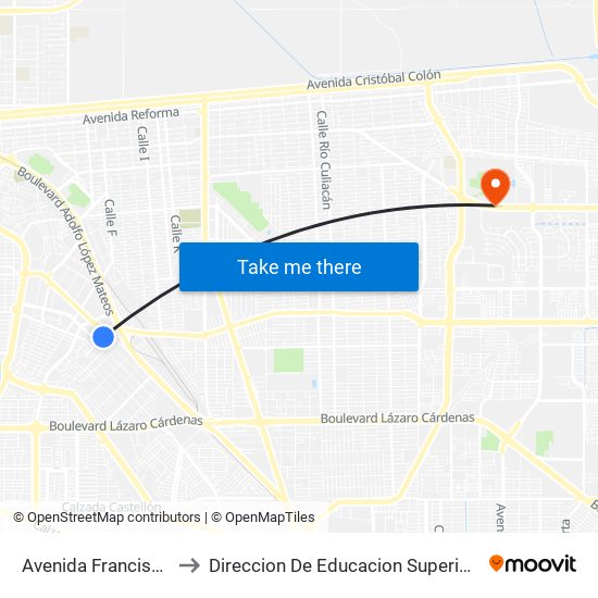 Avenida Francisco Sarabia / Calera to Direccion De Educacion Superior E Investigacion Cetys Mexicali map