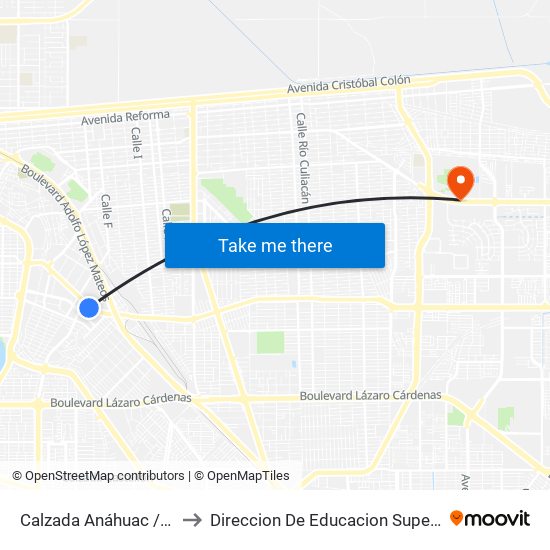Calzada Anáhuac / Calzada Independencia to Direccion De Educacion Superior E Investigacion Cetys Mexicali map