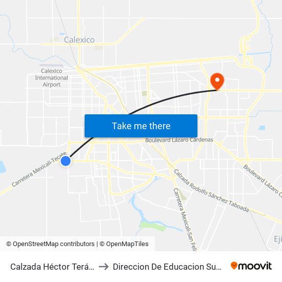 Calzada Héctor Terán Terán / Juan Pablo Anaya to Direccion De Educacion Superior E Investigacion Cetys Mexicali map