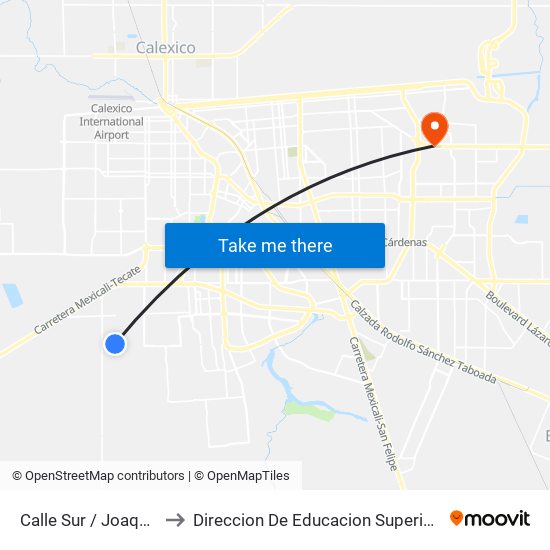 Calle Sur / Joaquín Ramírez Arballo to Direccion De Educacion Superior E Investigacion Cetys Mexicali map