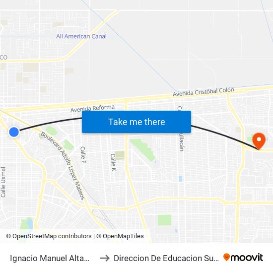 Ignacio Manuel Altamirano / Avenida Pedro Moreno to Direccion De Educacion Superior E Investigacion Cetys Mexicali map