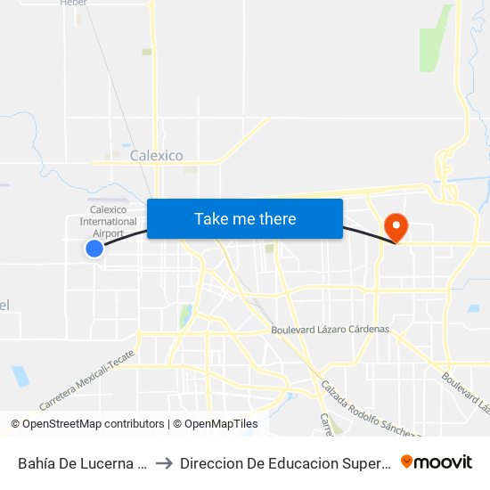 Bahía De Lucerna / Avenida San Ramón to Direccion De Educacion Superior E Investigacion Cetys Mexicali map