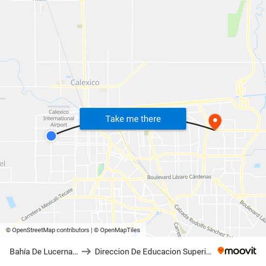 Bahía De Lucerna / Avenida Tabasco to Direccion De Educacion Superior E Investigacion Cetys Mexicali map