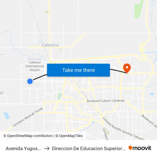 Avenida Yugoslavia / Identidad to Direccion De Educacion Superior E Investigacion Cetys Mexicali map