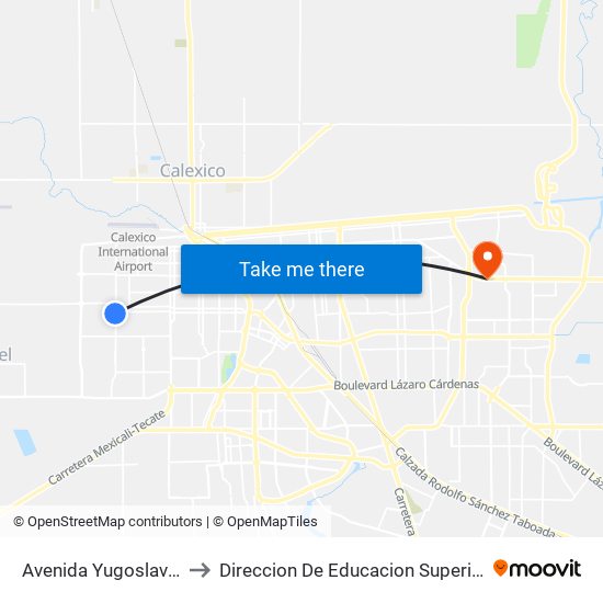 Avenida Yugoslavia / Reforma Agraria to Direccion De Educacion Superior E Investigacion Cetys Mexicali map