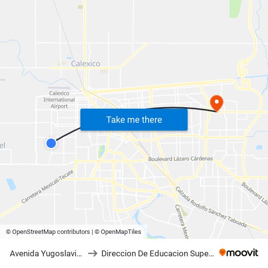 Avenida Yugoslavia / Continente Europeo to Direccion De Educacion Superior E Investigacion Cetys Mexicali map