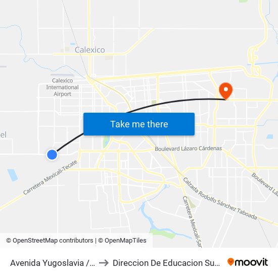 Avenida Yugoslavia / Boulevard Lázaro Cárdenas to Direccion De Educacion Superior E Investigacion Cetys Mexicali map