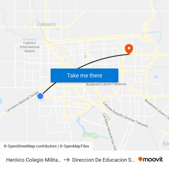 Heróico Colegio Militar / Encinas Oeste O Encinas Este to Direccion De Educacion Superior E Investigacion Cetys Mexicali map