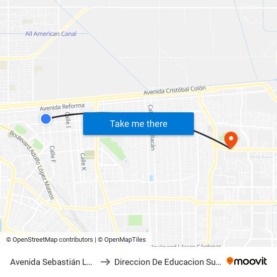 Avenida Sebastián Lerdo De Tejada / Julián Carrillo to Direccion De Educacion Superior E Investigacion Cetys Mexicali map