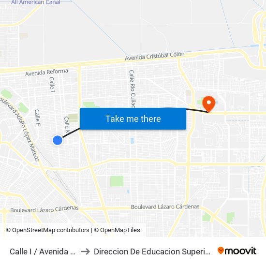 Calle I / Avenida José Sánchez Islas to Direccion De Educacion Superior E Investigacion Cetys Mexicali map