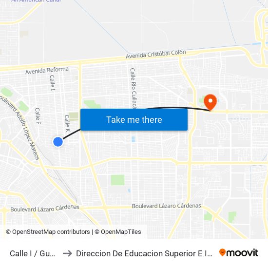 Calle I / Gustavo Otelo to Direccion De Educacion Superior E Investigacion Cetys Mexicali map