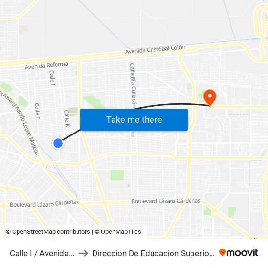 Calle I / Avenida Francisco Mujica to Direccion De Educacion Superior E Investigacion Cetys Mexicali map