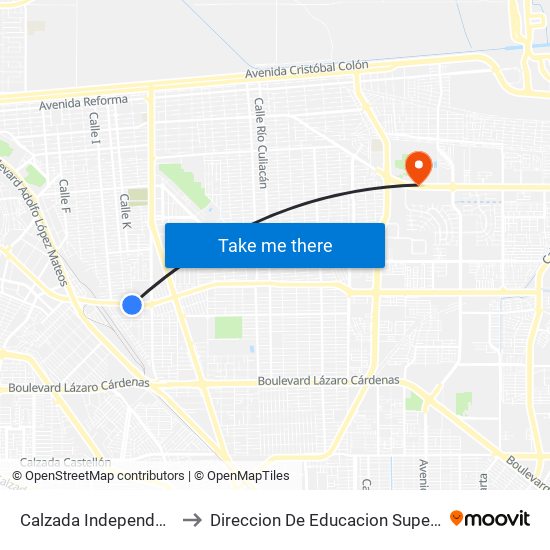 Calzada Independencia / Naripeo Cardone to Direccion De Educacion Superior E Investigacion Cetys Mexicali map