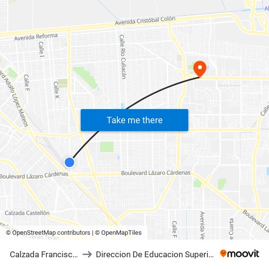 Calzada Francisco Montejano / Olga to Direccion De Educacion Superior E Investigacion Cetys Mexicali map