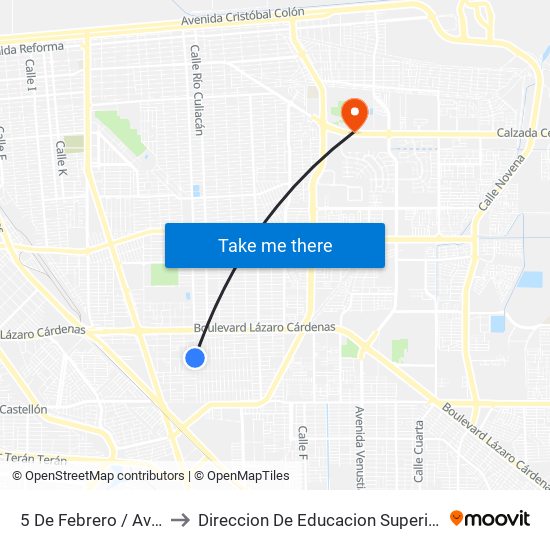 5 De Febrero / Avenida Ayuntamiento to Direccion De Educacion Superior E Investigacion Cetys Mexicali map