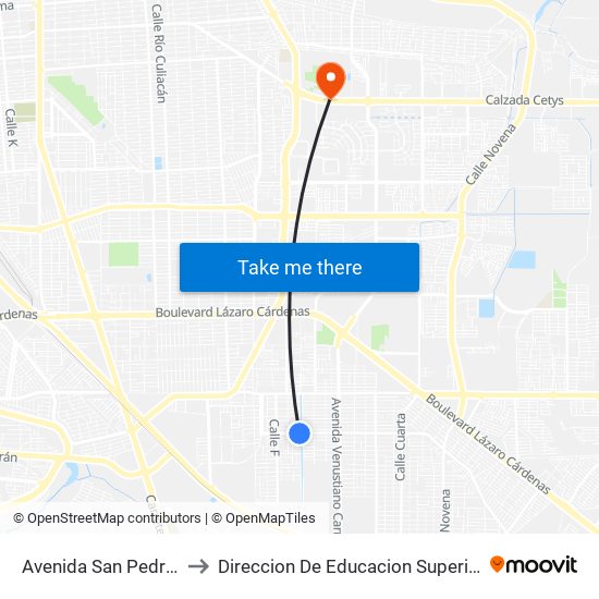 Avenida San Pedro Mezquital / Calle J to Direccion De Educacion Superior E Investigacion Cetys Mexicali map